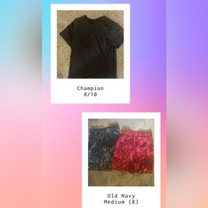 Athletic Set - Old navy shorts size 8. 1 black Champion t shirt size 8/10.